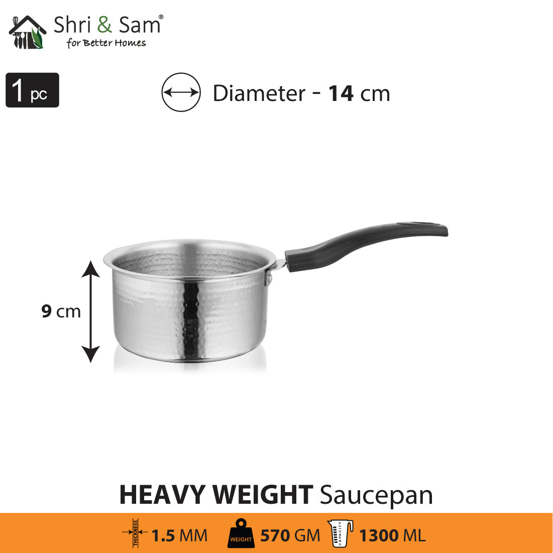 Stainless Steel Heavy Weight Hammered Sauce Pan